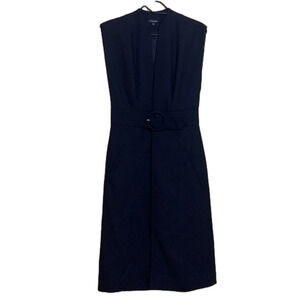 J. Peterman | Black Surplice Poly Wool Pocket Sleeveless Vested Dress 4